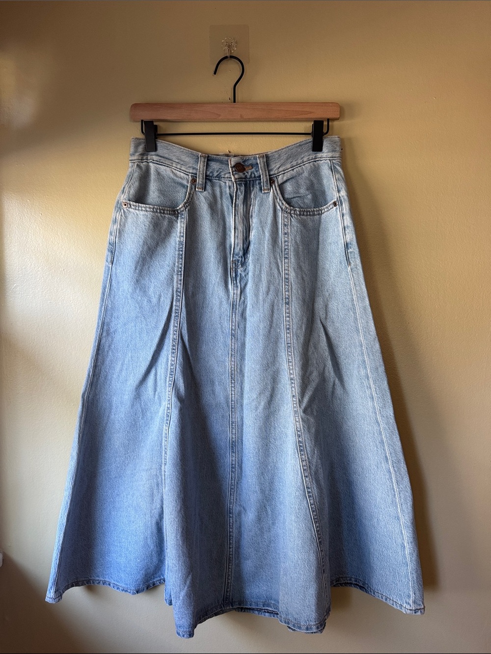 Levi's Light Blue Denim A-Line Maxi Skirt with Panel Seams